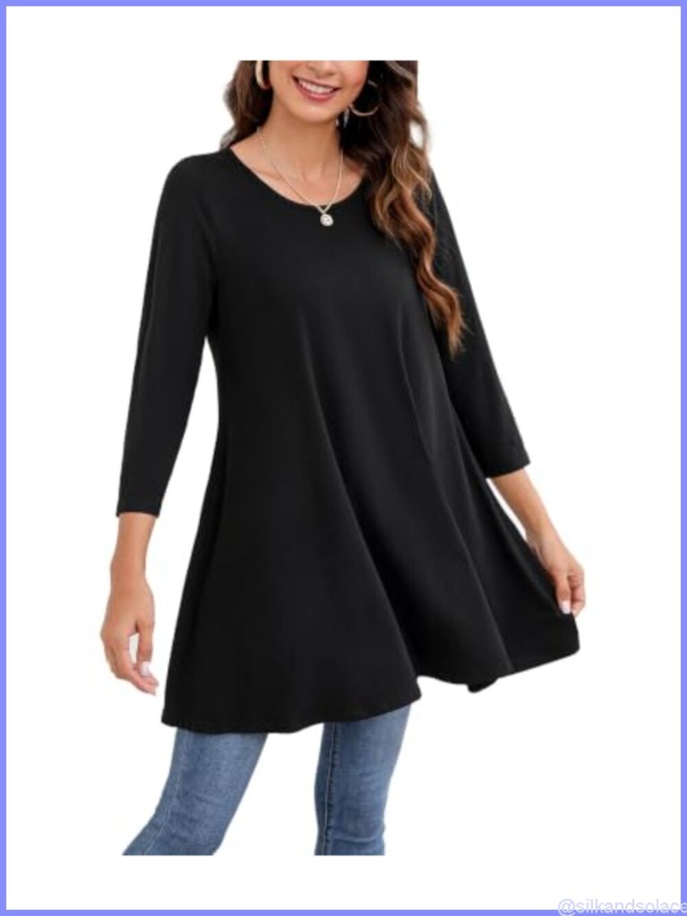 Womens 3/4 Sleeve Tunic Top Loose A-Line Blouse with Leggings